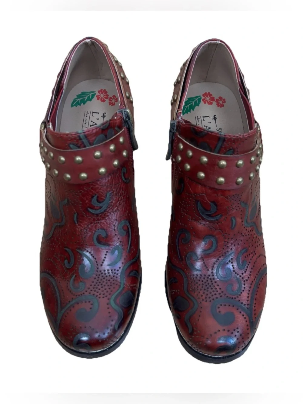 L'Artiste Spring Step Kacielou Booties Women’s Size 37 IS 6.5-7 Burgundy Studded